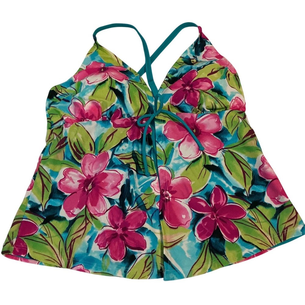 Ocean Dream Tankini Top Women 18 Multicolor Excellent Tropical Floral Empire
